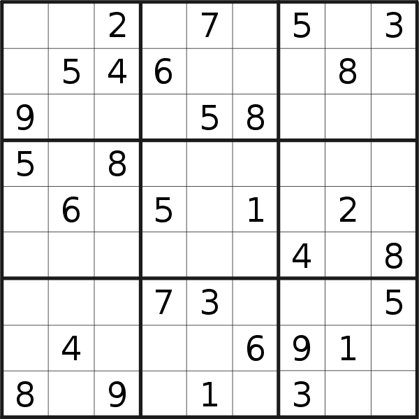 Sudoku puzzle for <br />Tuesday, 23rd of February 2021