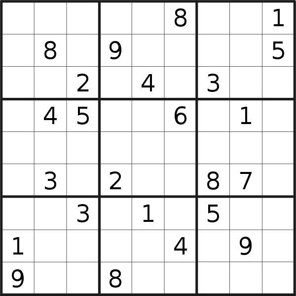 Sudoku puzzle for <br />Monday, 1st of March 2021