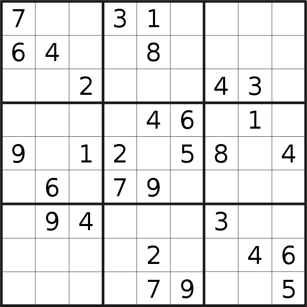 Sudoku puzzle for <br />Sunday, 7th of March 2021