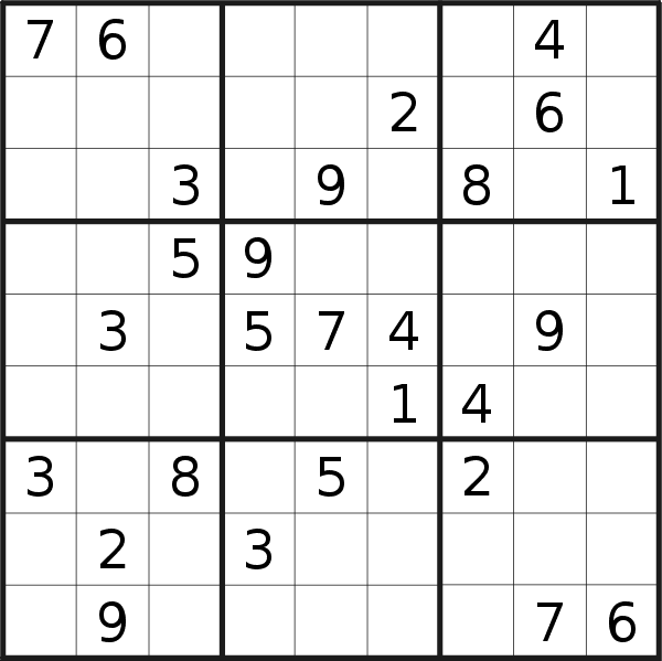 Sudoku puzzle for <br />Sunday, 21st of March 2021