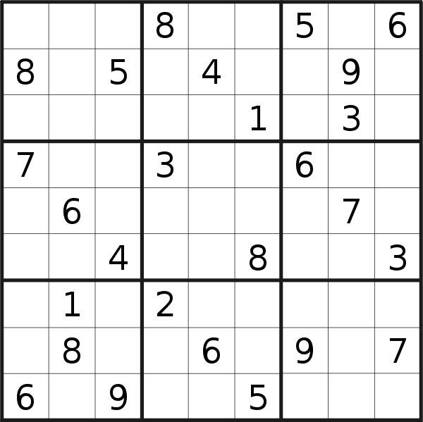 Sudoku puzzle for <br />Monday, 10th of January 2022