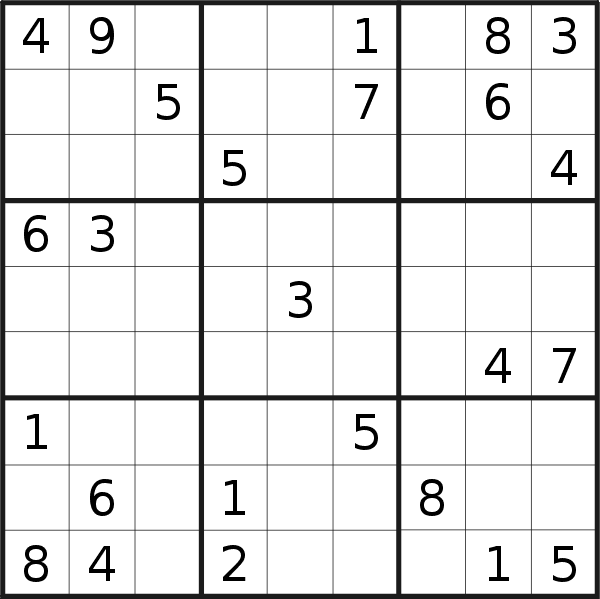 Sudoku puzzle for <br />Saturday, 15th of January 2022