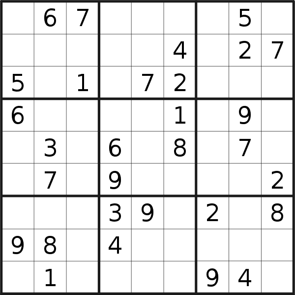 Sudoku puzzle for <br />Friday, 6th of May 2022