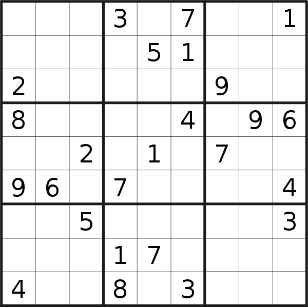 Sudoku puzzle for <br />Sunday, 17th of July 2022