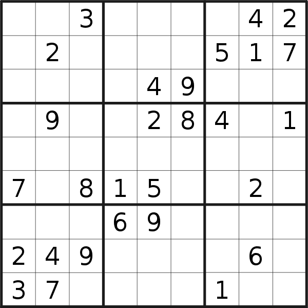 Sudoku puzzle for <br />Sunday, 9th of April 2023