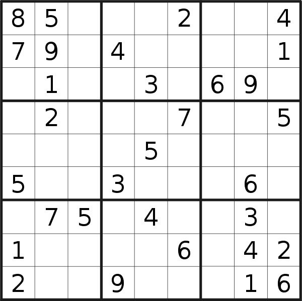 Sudoku puzzle for <br />Monday, 22nd of May 2023