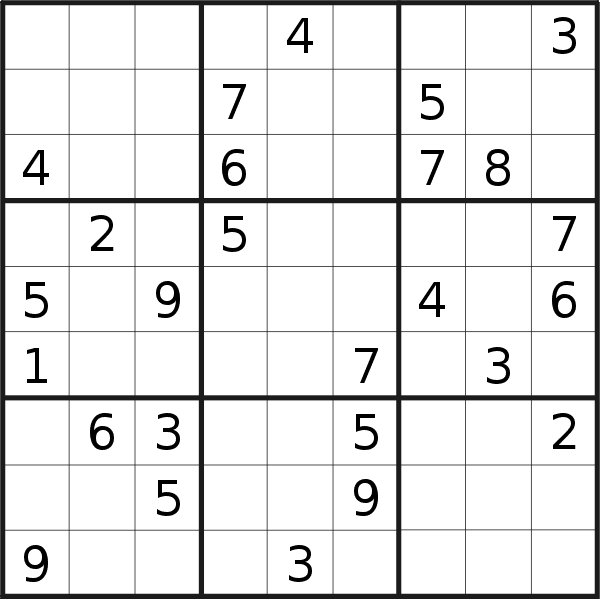 Sudoku puzzle for <br />Sunday, 4th of June 2023