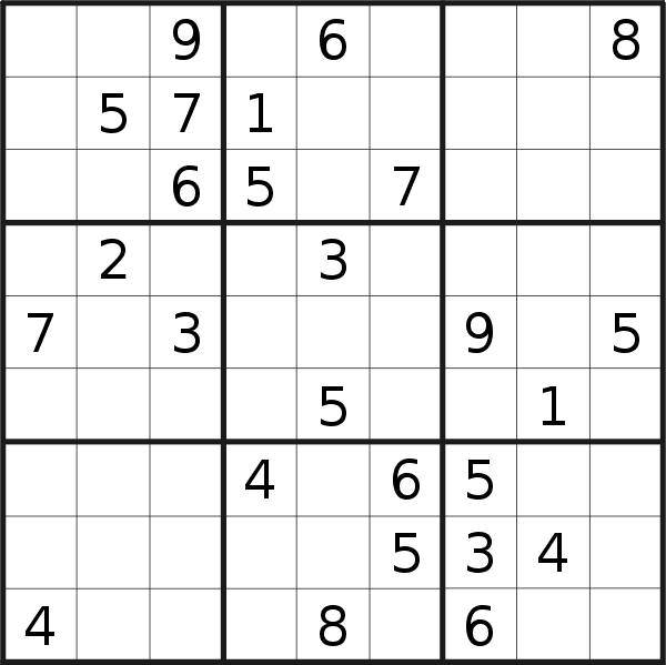 Sudoku puzzle for <br />Sunday, 6th of August 2023