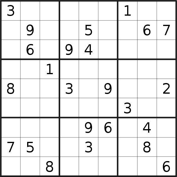 Sudoku puzzle for <br />Sunday, 13th of August 2023