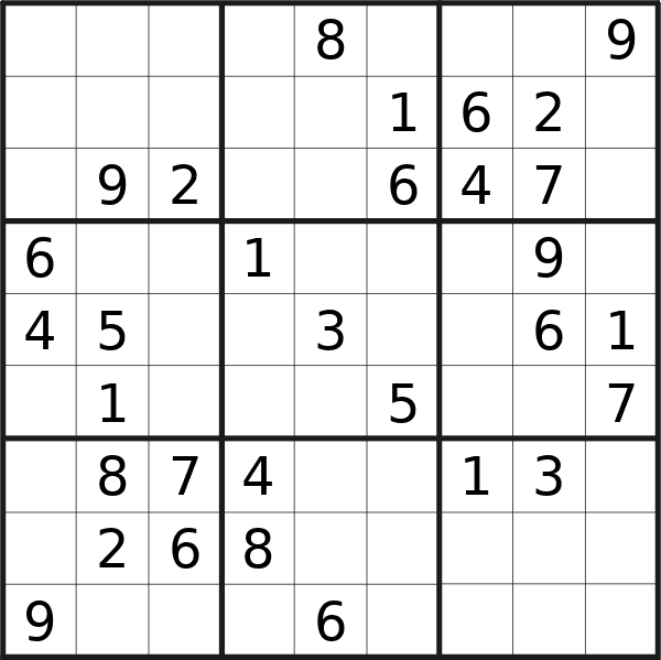 Sudoku puzzle for <br />Thursday, 11th of January 2024