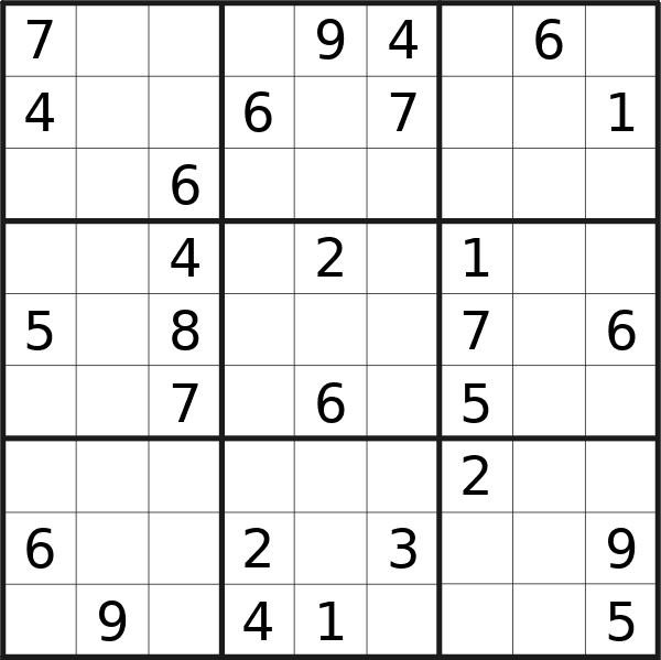 Sudoku puzzle for <br />Friday, 12th of January 2024