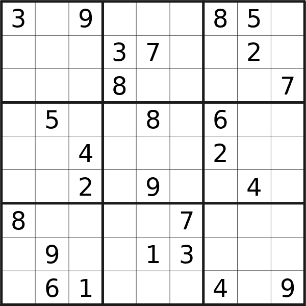 Sudoku puzzle for <br />Saturday, 13th of January 2024