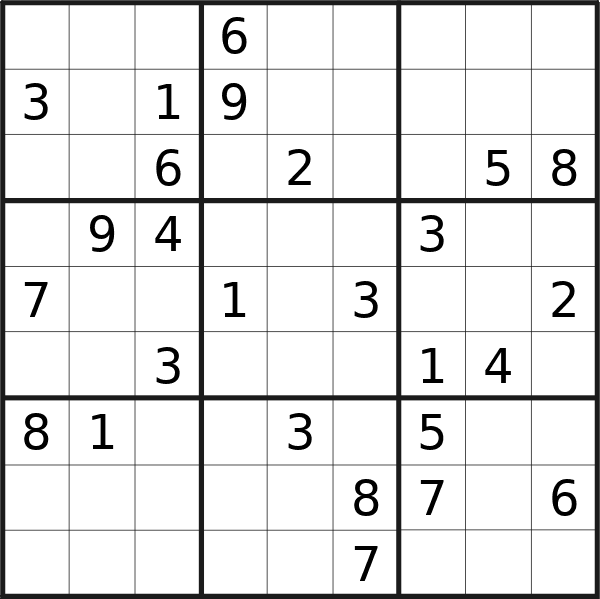 Sudoku puzzle for <br />Thursday, 8th of February 2024