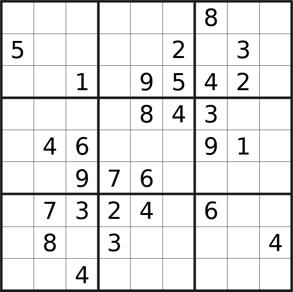Sudoku puzzle for <br />Tuesday, 13th of February 2024