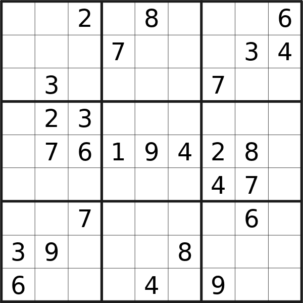 Sudoku puzzle for <br />Monday, 19th of February 2024