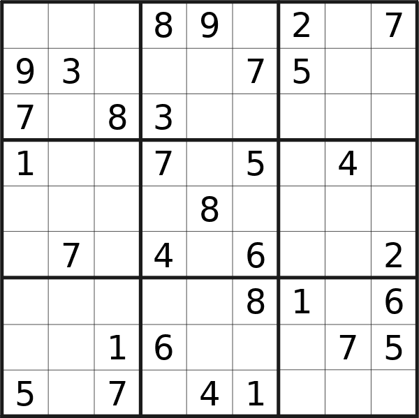 Sudoku puzzle for <br />Sunday, 24th of March 2024