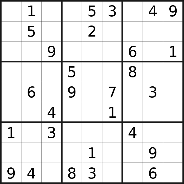 Sudoku puzzle for <br />Wednesday, 27th of March 2024