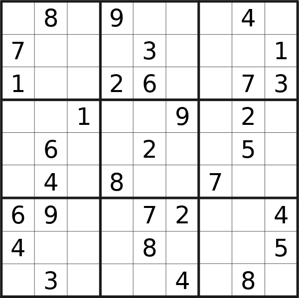 Sudoku puzzle for <br />Thursday, 25th of April 2024