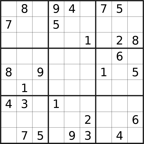 Sudoku puzzle for <br />Friday, 26th of April 2024