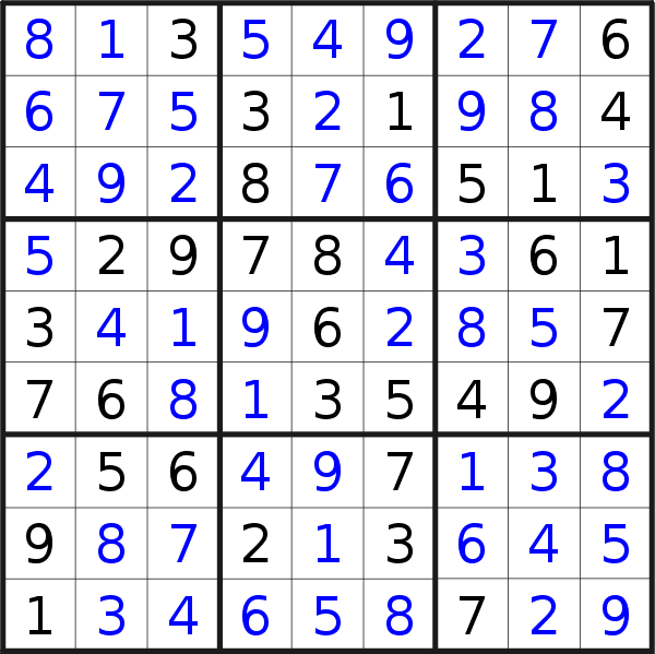 Sudoku solution for puzzle published on Friday, 9th of August 2019