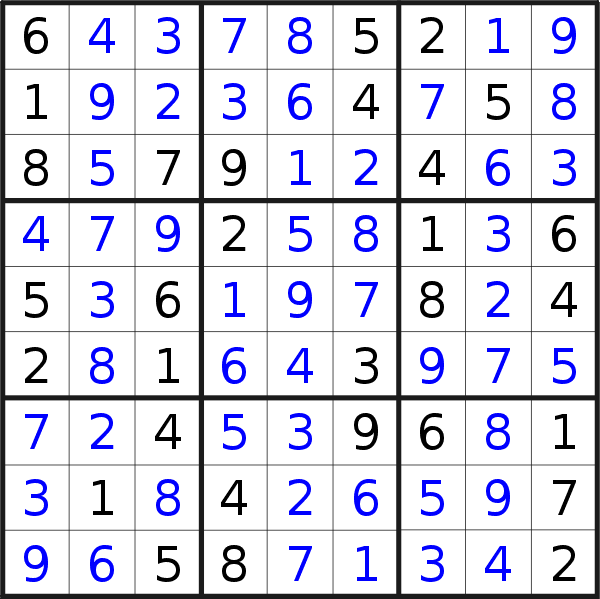 Sudoku solution for puzzle published on Thursday, 17th of October 2019