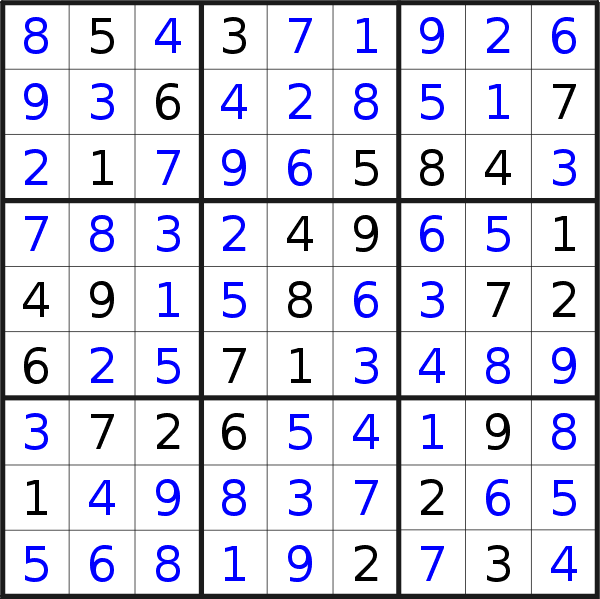 Sudoku solution for puzzle published on Friday, 1st of November 2019