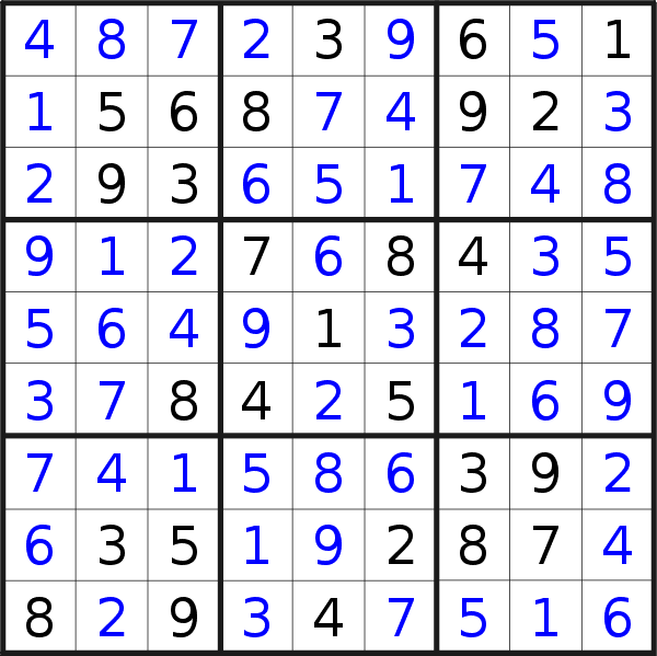 Sudoku solution for puzzle published on Sunday, 10th of November 2019