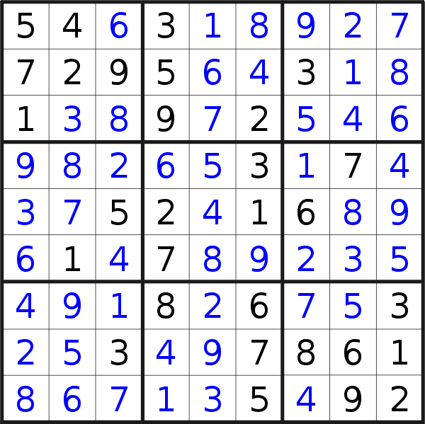 Sudoku solution for puzzle published on Saturday, 23rd of November 2019