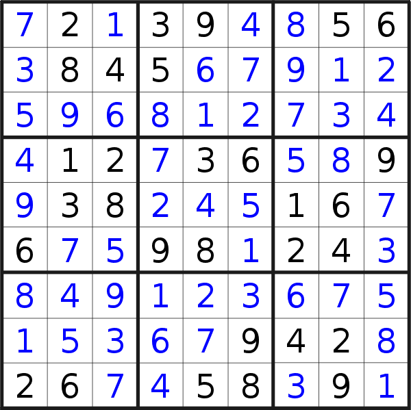 Sudoku solution for puzzle published on Friday, 20th of December 2019