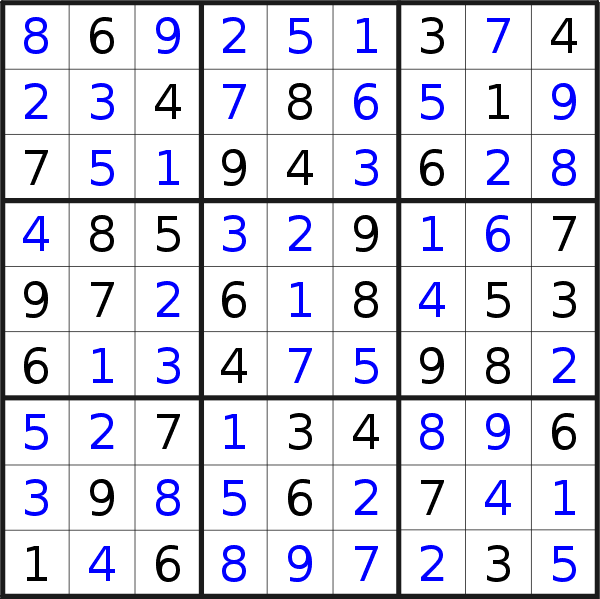 Sudoku solution for puzzle published on Thursday, 9th of January 2020