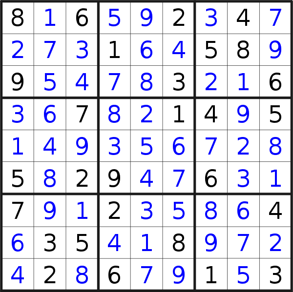 Sudoku solution for puzzle published on Thursday, 16th of January 2020
