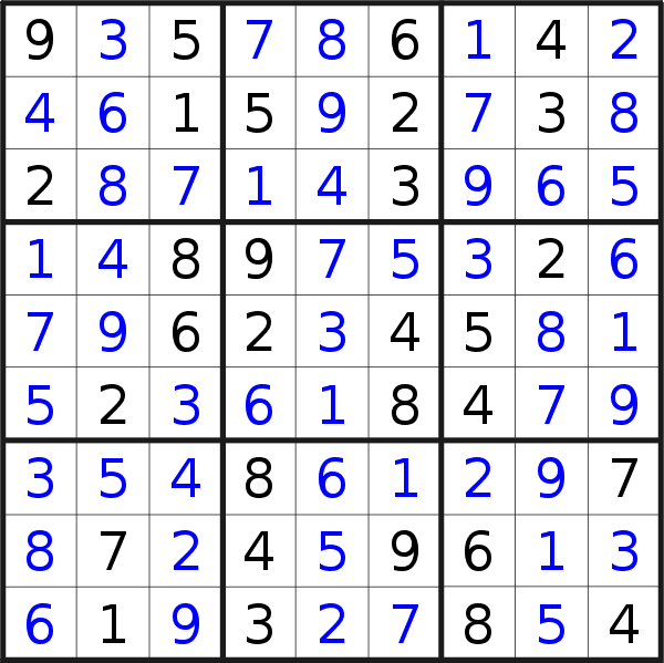 Sudoku solution for puzzle published on Monday, 20th of January 2020