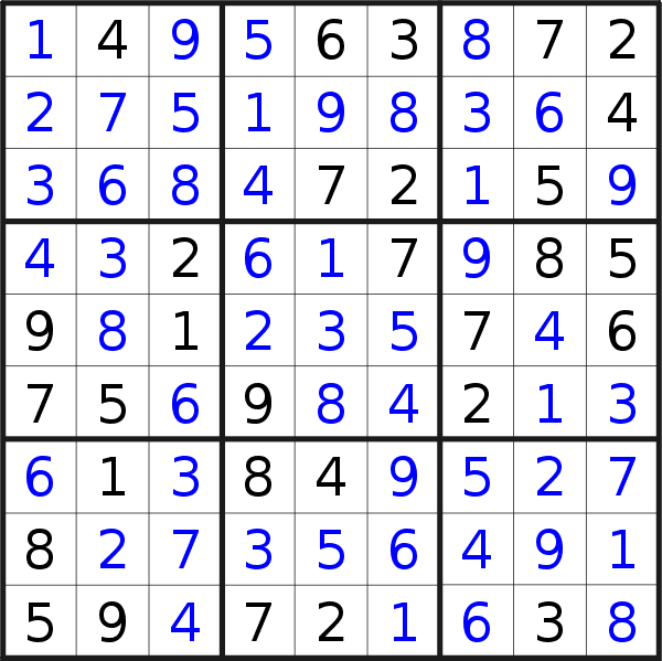 Sudoku solution for puzzle published on Tuesday, 21st of January 2020