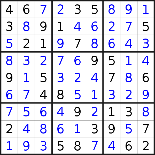 Sudoku solution for puzzle published on Monday, 15th of June 2020