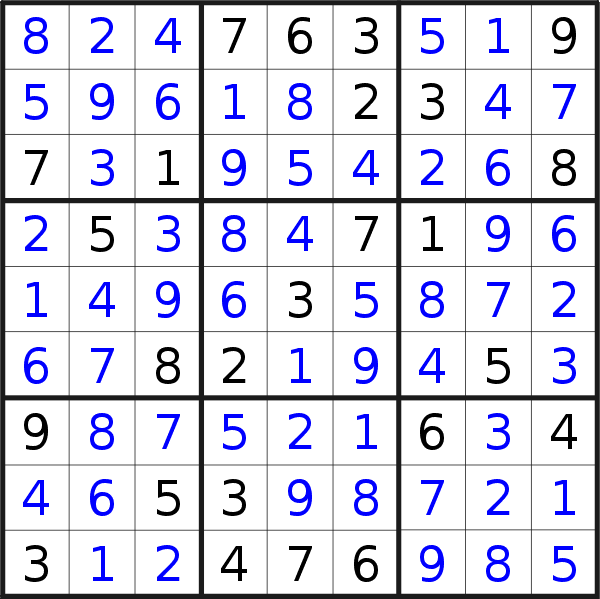 Sudoku solution for puzzle published on Wednesday, 24th of June 2020