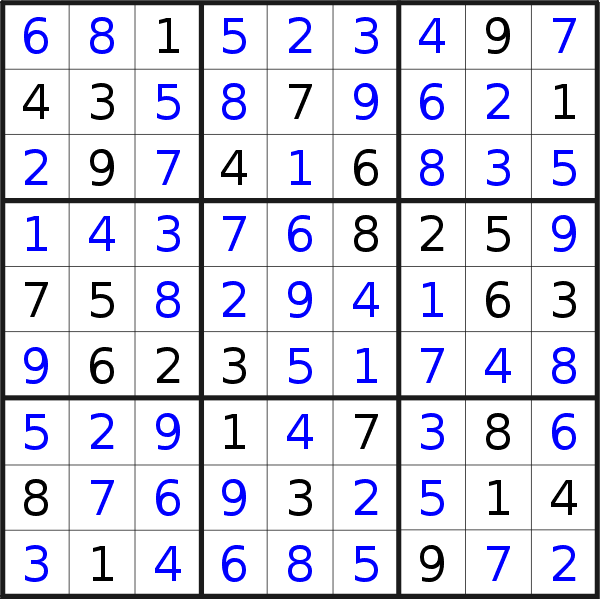Sudoku solution for puzzle published on Thursday, 23rd of July 2020