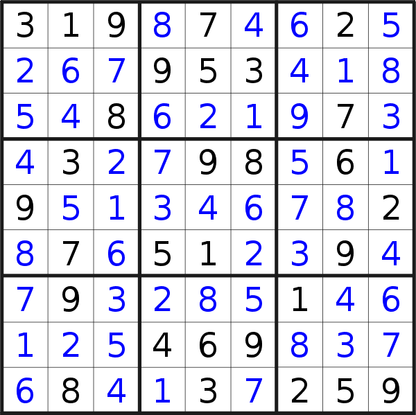 Sudoku solution for puzzle published on Saturday, 15th of August 2020