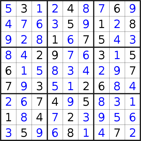 Sudoku solution for puzzle published on Sunday, 16th of August 2020