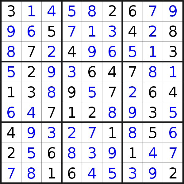 Sudoku solution for puzzle published on Saturday, 22nd of August 2020