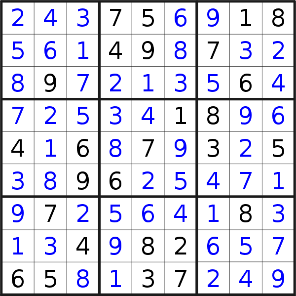 Sudoku solution for puzzle published on Sunday, 20th of September 2020