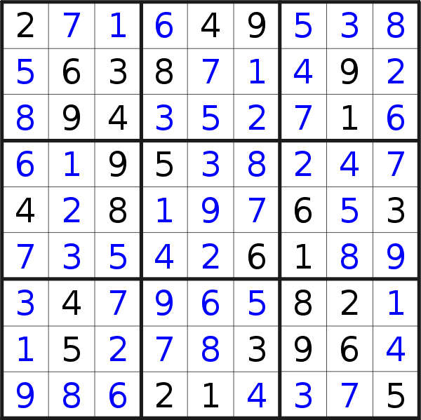 Sudoku solution for puzzle published on Sunday, 27th of September 2020