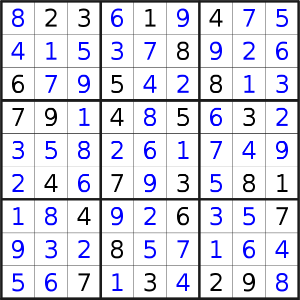 Sudoku solution for puzzle published on Monday, 28th of September 2020
