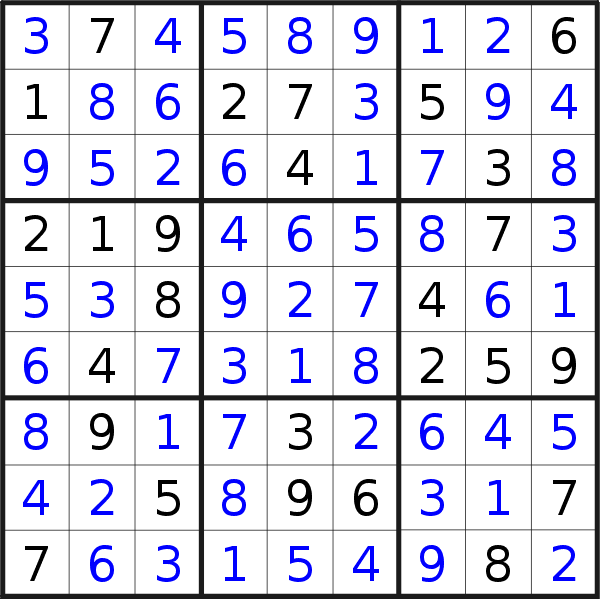 Sudoku solution for puzzle published on Sunday, 10th of January 2021