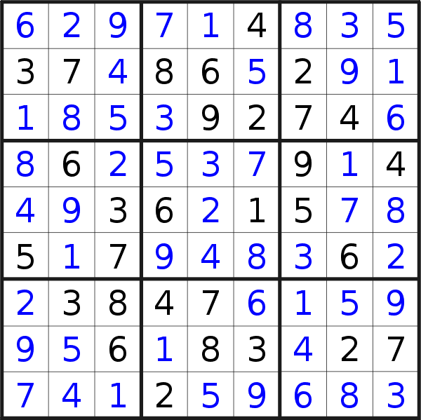 Sudoku solution for puzzle published on Monday, 18th of January 2021