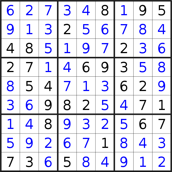 Sudoku solution for puzzle published on Tuesday, 19th of January 2021