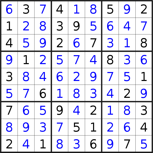 Sudoku solution for puzzle published on Monday, 1st of February 2021