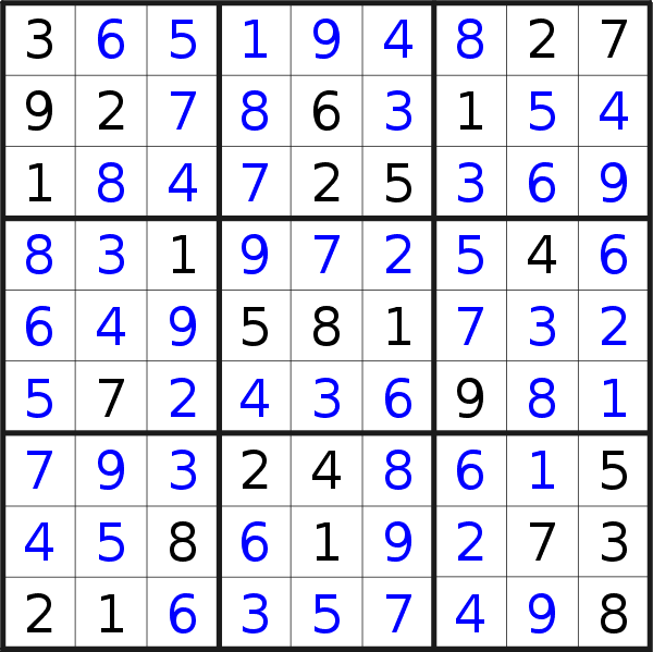Sudoku solution for puzzle published on Thursday, 18th of February 2021