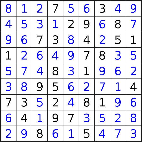 Sudoku solution for puzzle published on Monday, 22nd of February 2021