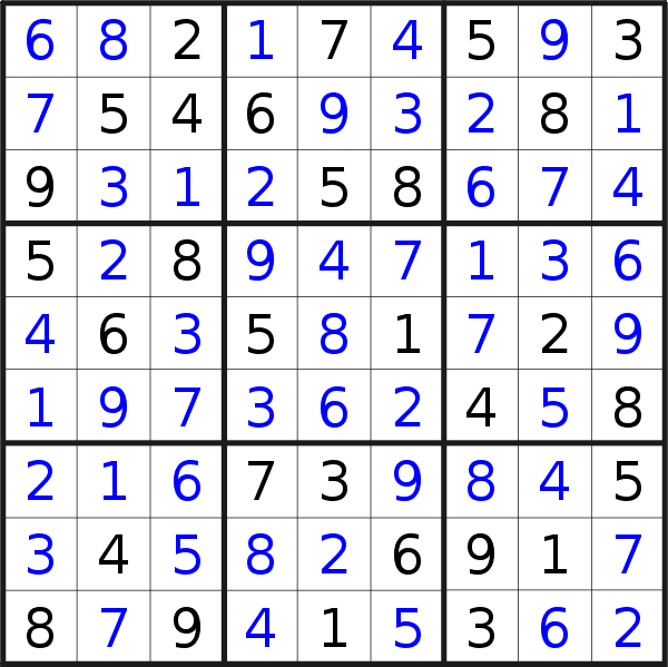Sudoku solution for puzzle published on Tuesday, 23rd of February 2021