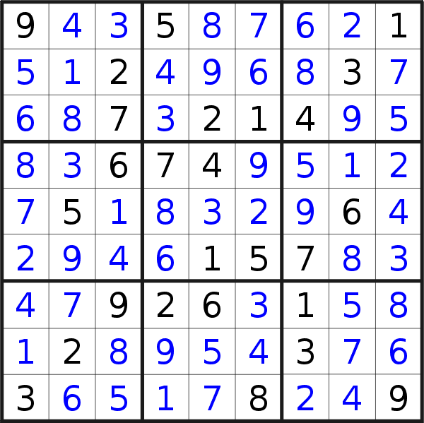 Sudoku solution for puzzle published on Monday, 8th of March 2021